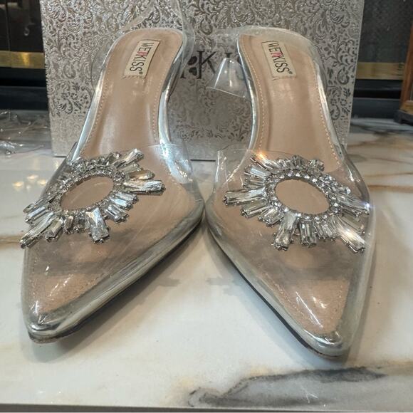 Wet Kiss Women’s Clear Crystal Rhinestones Slingback Pump Heels Size 9.5 - Picture 3 of 13